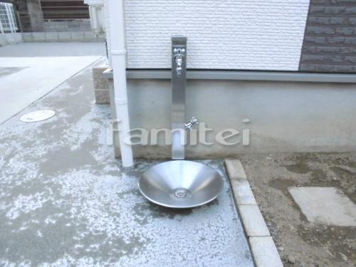 施工例立水栓 ユニソン スプレスタンド シルバー 蛇口2個 水受け皿